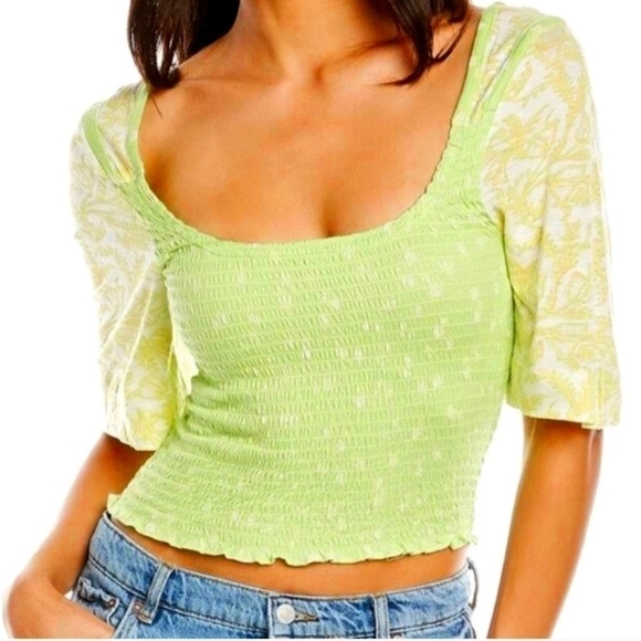 Free People NWT Marigold Top in Key Lime Combo, Size Medium - Picture 1 of 10